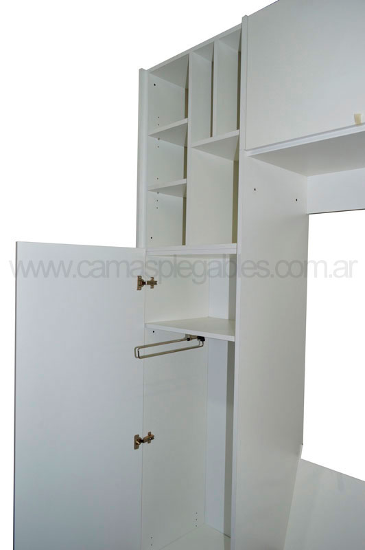 Mueble cama plegable rebatible en melamina blanca para colchón 1 plaza con módulo biblioteca 6