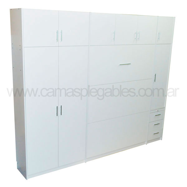 Mueble camas rebatible para 2 plaza con placard vestidor y cajoneras 1