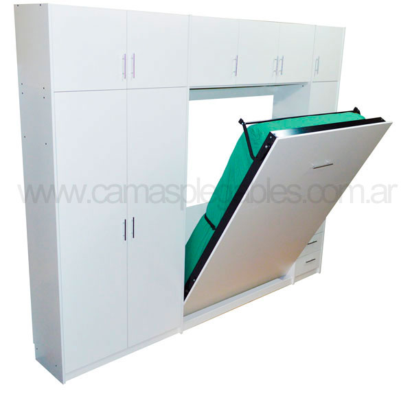 Mueble camas rebatible para 2 plaza con placard vestidor y cajoneras 2