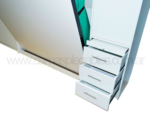 Mueble camas rebatible para 2 plaza con placard vestidor y cajoneras 6