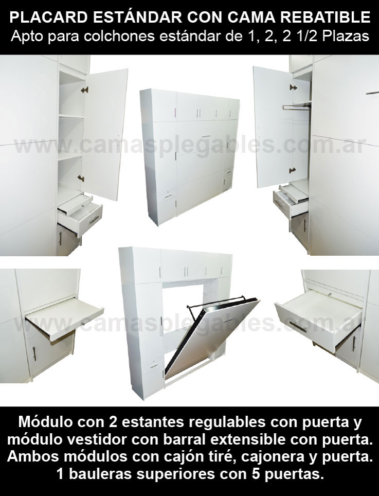 Mueble placard con cama rebatible plegable para colchon 2 plazas 003