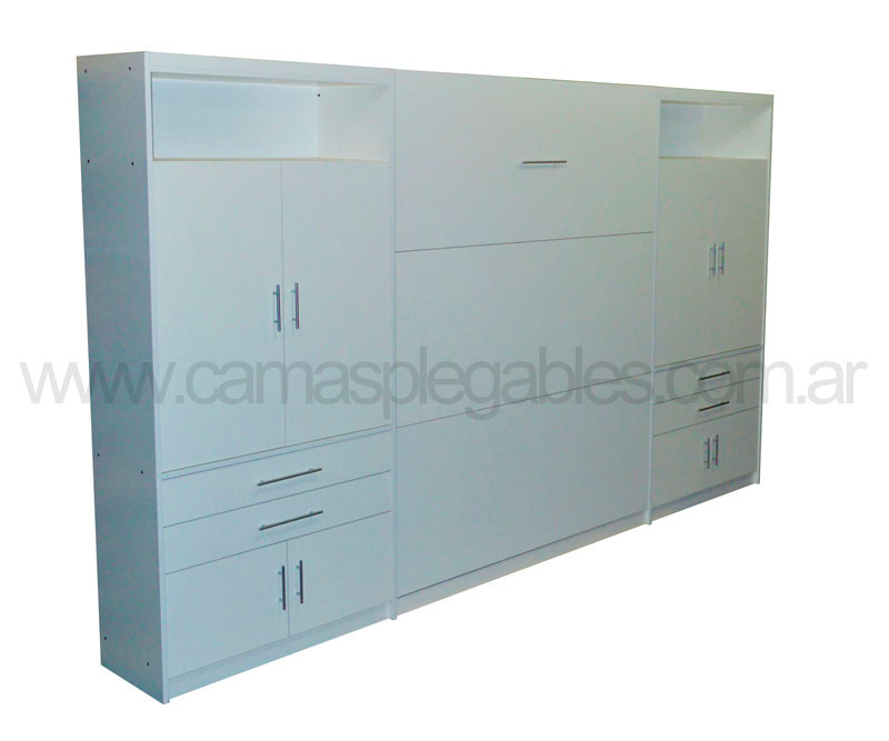 Mueble camas rebatible para colchon 2 plaza con placard vestidor y cajoneras