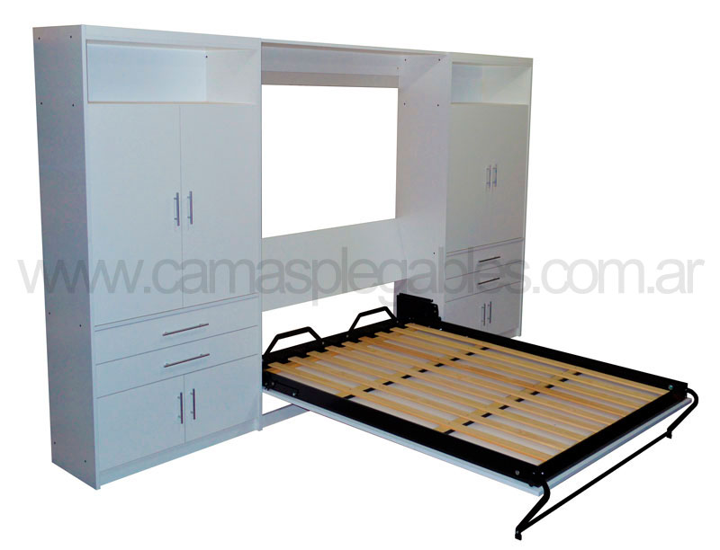 Mueble camas rebatible para colchon 2 plaza con placard vestidor y cajoneras 3