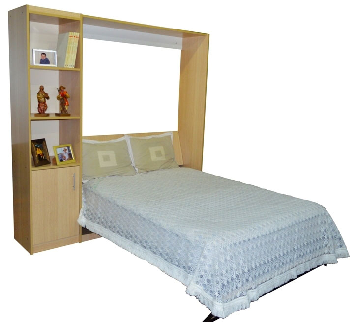 Mueble Cama Rebatible 2 Plazas con estantes y puerta 3