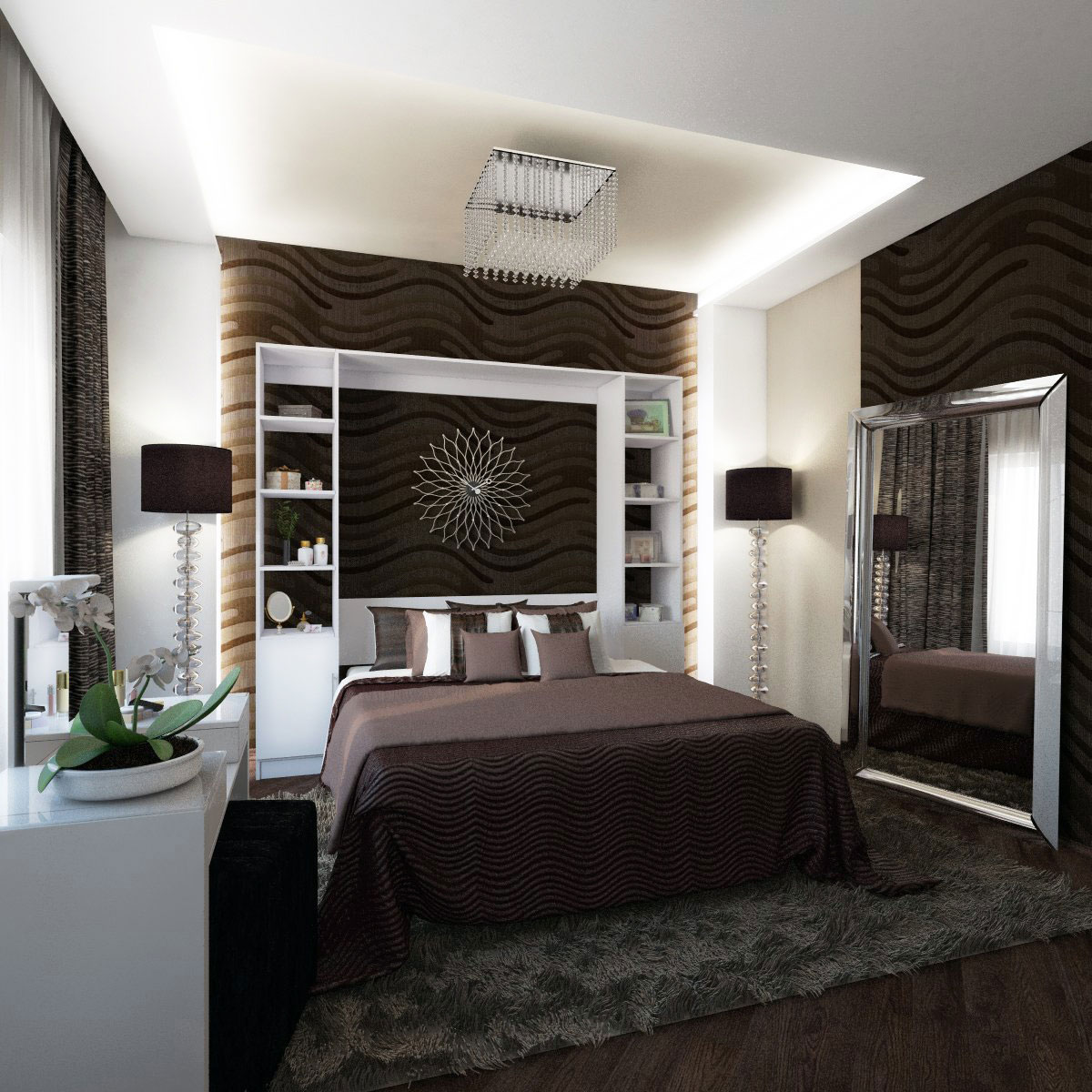 Mueble camas rebatible de dos plazas con estanterías y puertas