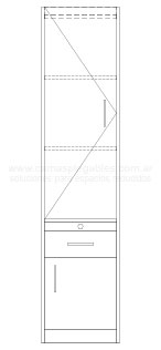 Módulo con 1 cajonera + puerta + cajón tiré + 3 estantes con puerta