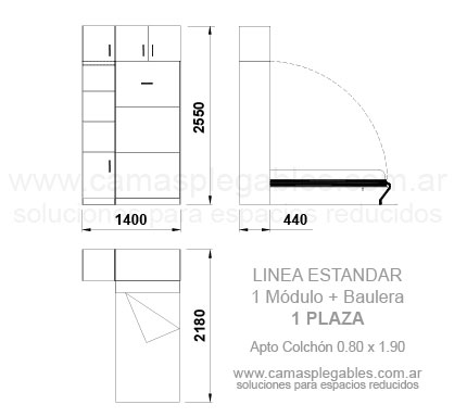 PLACARD CAMA 1 PLAZAS REBATIBLE SIMPLE con módulo lateral