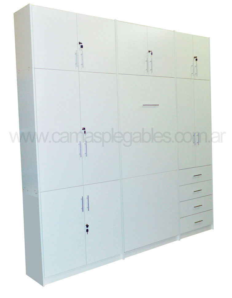 Mueble camas rebatible para 1 plaza con placard vestidor y cajoneras