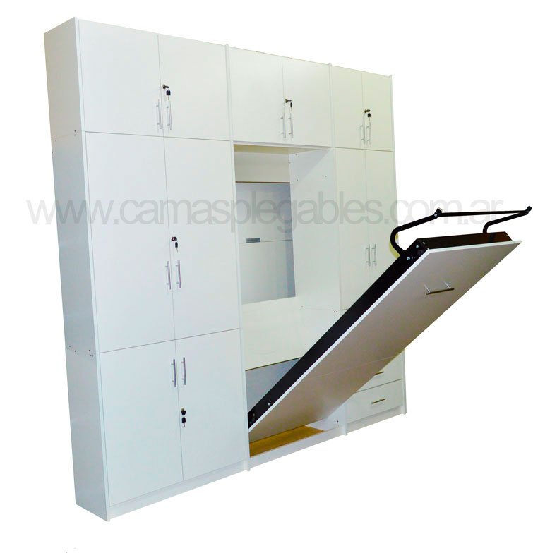 Mueble camas rebatible para 1 plaza con placard vestidor y cajoneras